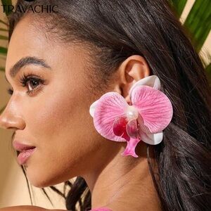 Brand New Heritage Summer Vacation Pink Orchid Flower Earrings
